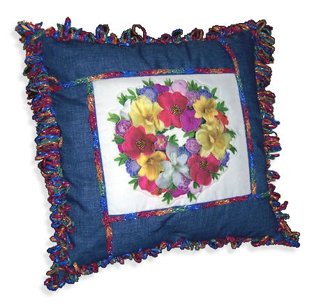 Denim pillow with roses